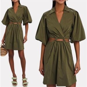 Jonathan Simkhai Aulora cut-out poplin mini dress in olive green
